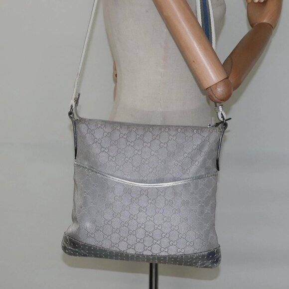 GUCCI GG Canvas Sherry Line Shoulder Bag Gray Silver blue 145857 Auth bs23771 - Picture 14 of 16
